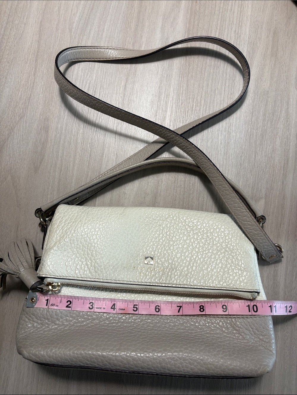 kate spade Two-Tone Pebbled Leather Crossbody in Cream and Taupe